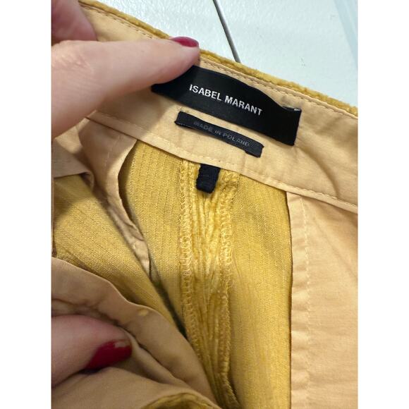 Isabel Marant 2 Fany Velvet Corduroy Pants $660 High Rise Pleated Dusty Yellow - Picture 11 of 15